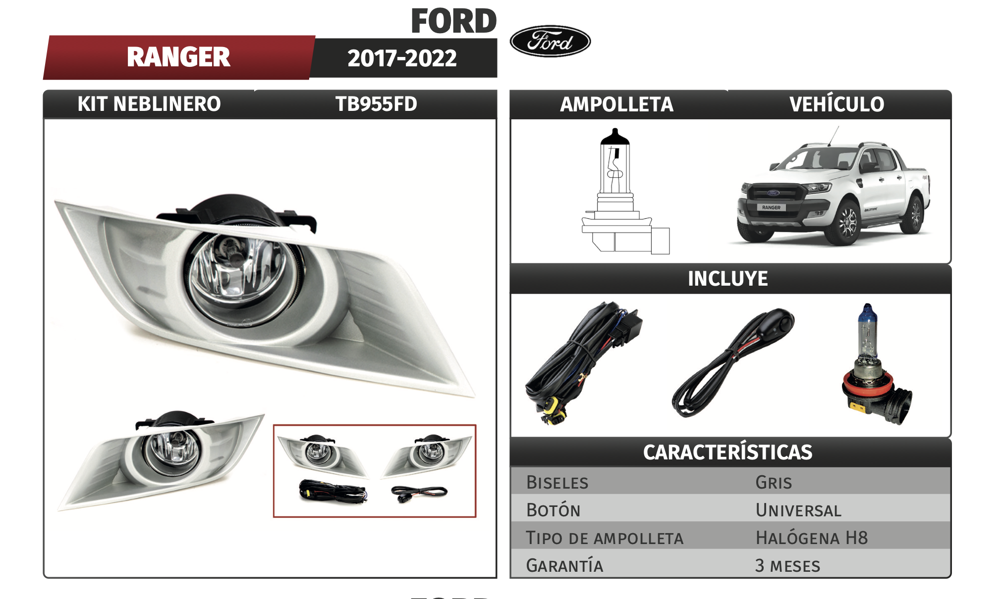 kit neblineros ford ranger 2017 al 2022 - Imagen 2
