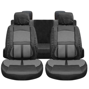 CUBRE ASIENTO UNIVERSAL NEGRO/GRIS CUERO SINTÉTICO
